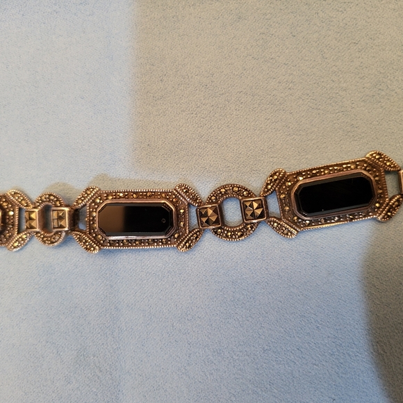 Sterling silver bracelet, VTG, black onyx, marcasite, fantastic 8" long, classic - Picture 4 of 12